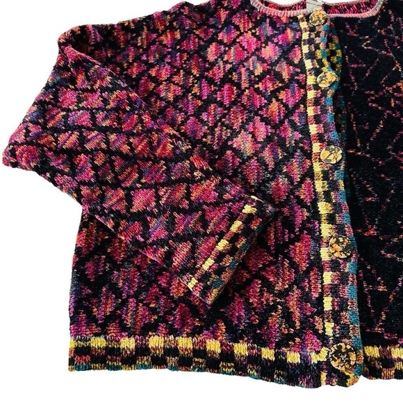 VINTAGE ROBIN ORIGINAL ROBIN BERGMAN HANDLOOM CHENILLE CARDIGAN M/L - Picture 4 of 15